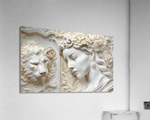 Woman with Lion decorative 3d relief sculpture  wall art print by Nazan Saatci Art  Acrylic Print