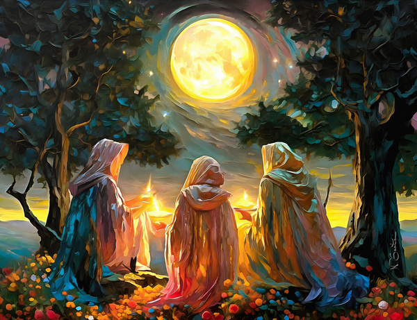 Moon calling  Maidens of the moon art by Nazan Saatci Art by Nazan Saatci
