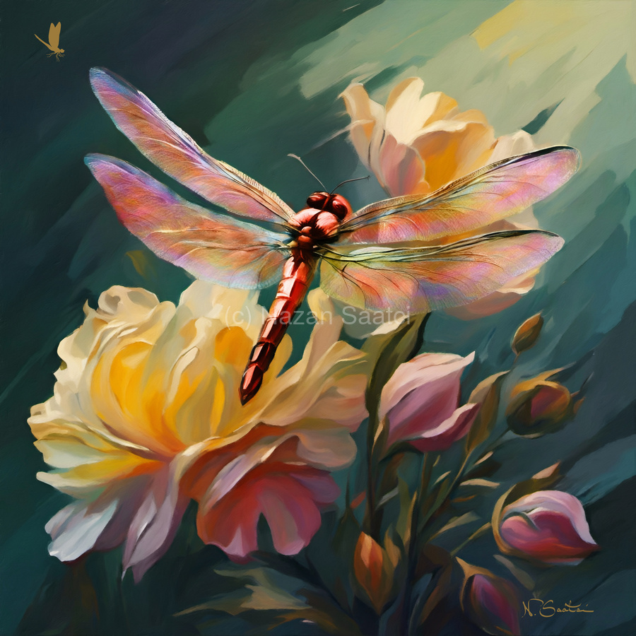 Dragonfly and Roses  wall art by Nazan Saatci Art  Print