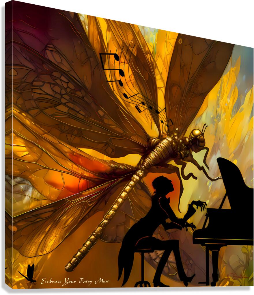 Embrace Your Fairy Muse quote  Piano Music Dragonfly Wall Art by Nazan Saatci Art  Canvas Print