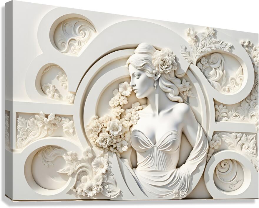 Woman with flowers decorative 3d relief sculpture floral abstract wall art print by Nazan Saatci Art  Canvas Print