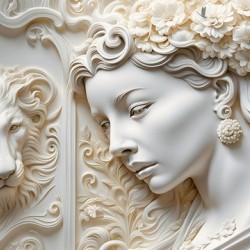 Woman with Lion decorative 3d relief sculpture  wall art print by Nazan Saatci Art