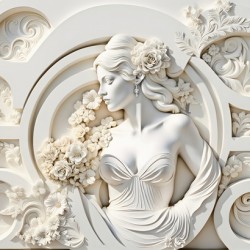 Woman with flowers decorative 3d relief sculpture floral abstract wall art print by Nazan Saatci Art