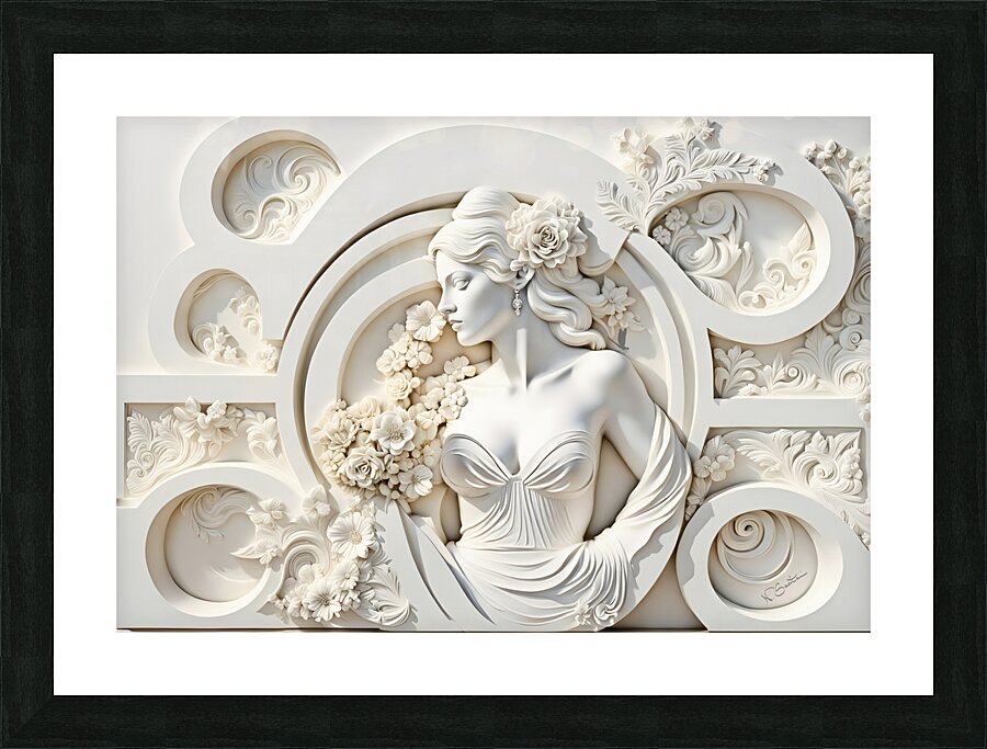 Woman with flowers decorative 3d relief sculpture floral abstract wall art print by Nazan Saatci Art  Framed Print Print