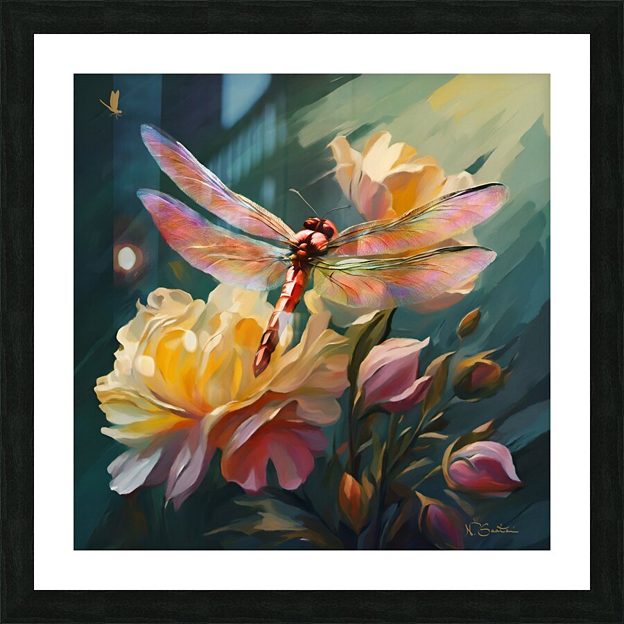 Dragonfly and Roses  wall art by Nazan Saatci Art  Framed Print Print