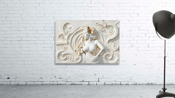 Woman with Butterfly decorative 3d relief sculpture  floral abstract wall art print by Nazan Saatci Art by Nazan Saatci