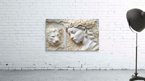 Woman with Lion decorative 3d relief sculpture  wall art print by Nazan Saatci Art by Nazan Saatci