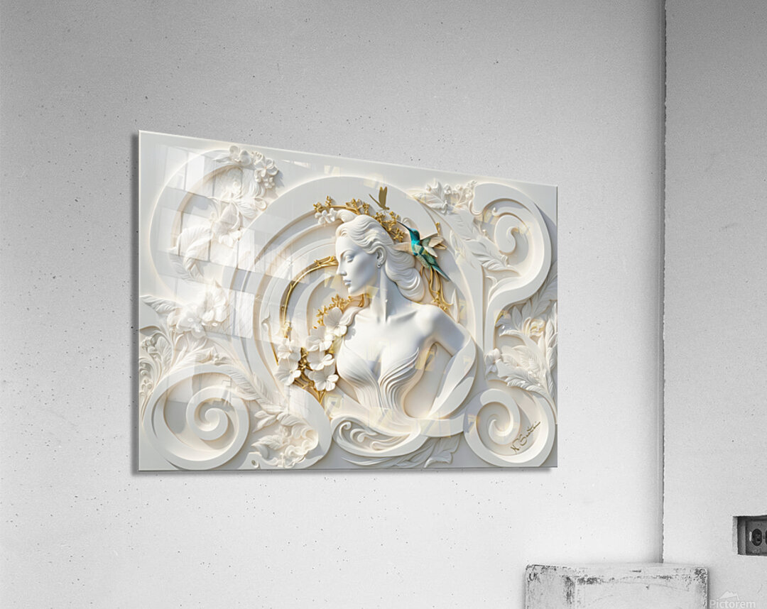 Woman Hummingbird decorative 3d relief sculpture  floral abstract wall art print by Nazan Saatci Art Acrylic Print