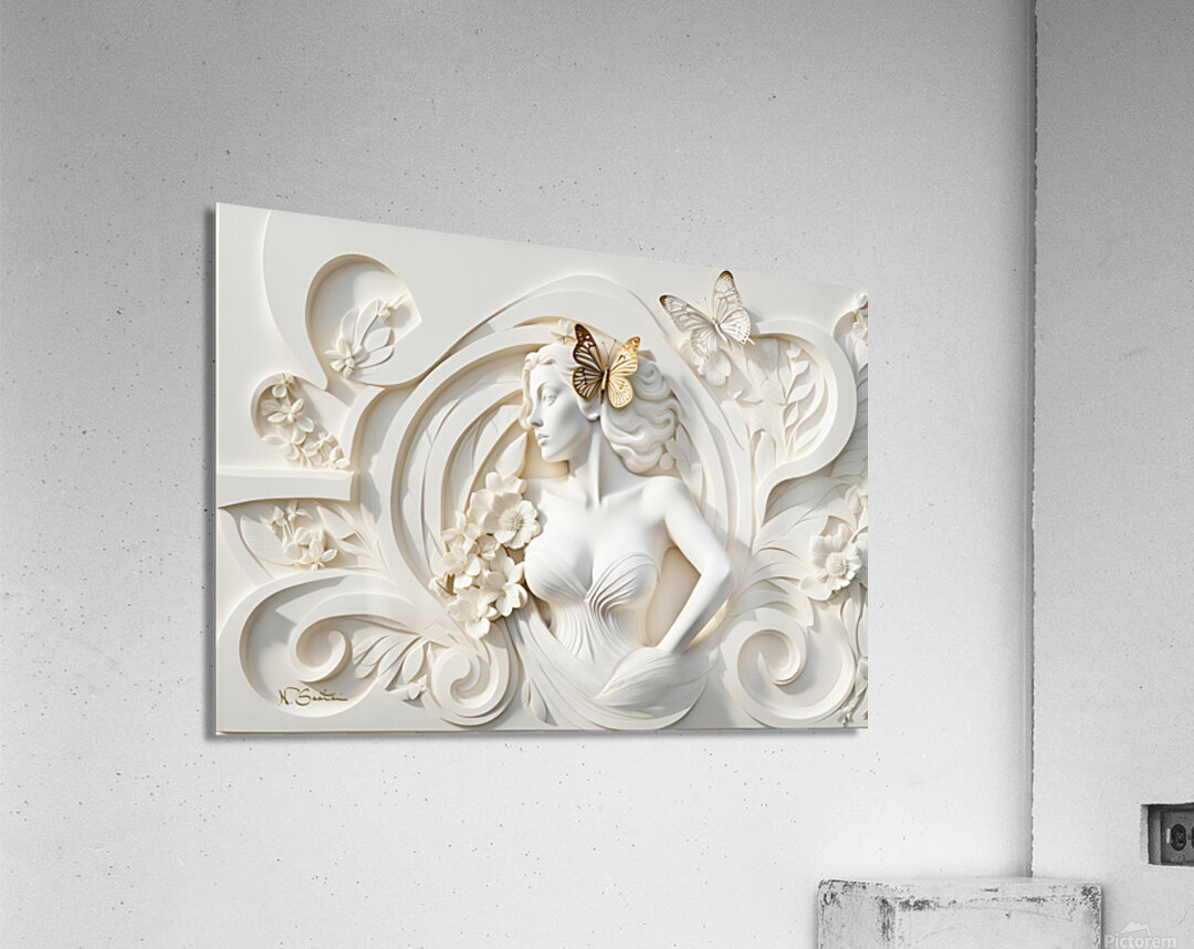 Woman with Butterfly decorative 3d relief sculpture  floral abstract wall art print by Nazan Saatci Art Acrylic Print