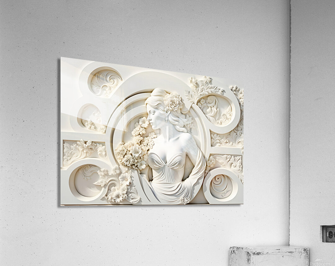 Woman with flowers decorative 3d relief sculpture floral abstract wall art print by Nazan Saatci Art Acrylic Print
