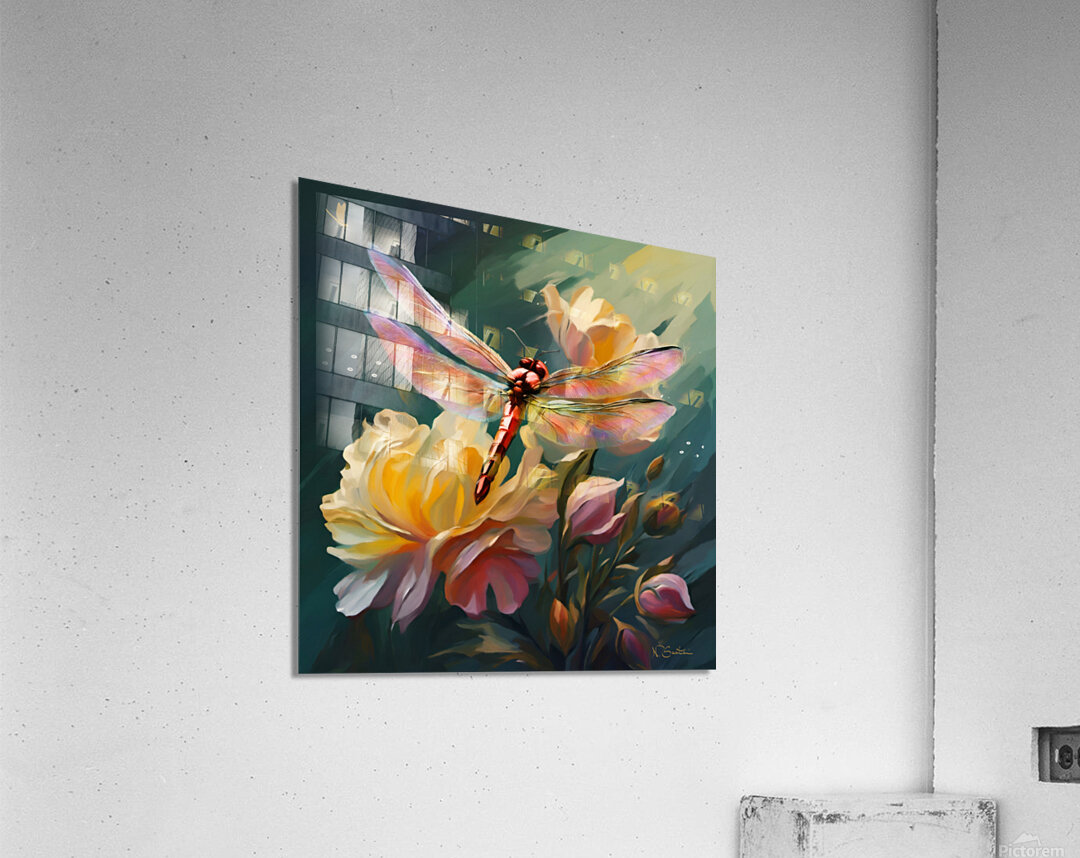 Dragonfly and Roses  wall art by Nazan Saatci Art Acrylic Print