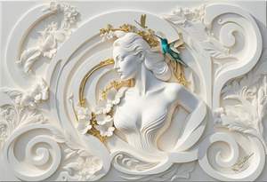 Woman Hummingbird decorative 3d relief sculpture  floral abstract wall art print by Nazan Saatci Art