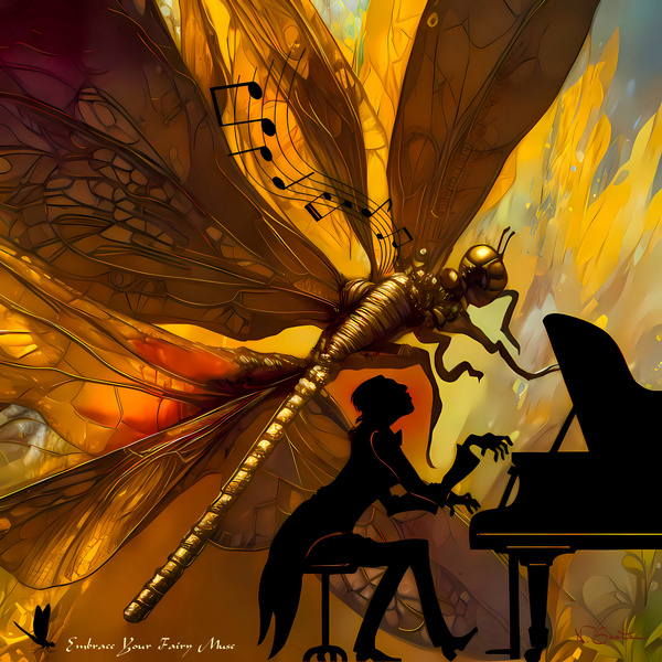 Embrace Your Fairy Muse quote  Piano Music Dragonfly Wall Art by Nazan Saatci Art by Nazan Saatci