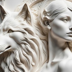 Woman with wolf  decorative relief sculpture  3d wall art print by Nazan Saatci Art