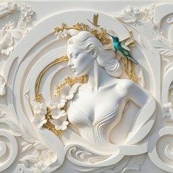 Woman Hummingbird decorative 3d relief sculpture  floral abstract wall art print by Nazan Saatci Art
