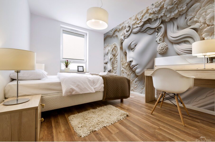 Woman with Lion decorative 3d relief sculpture  wall art print by Nazan Saatci Art Mural print