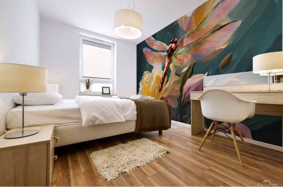 Dragonfly and Roses  wall art by Nazan Saatci Art Mural print