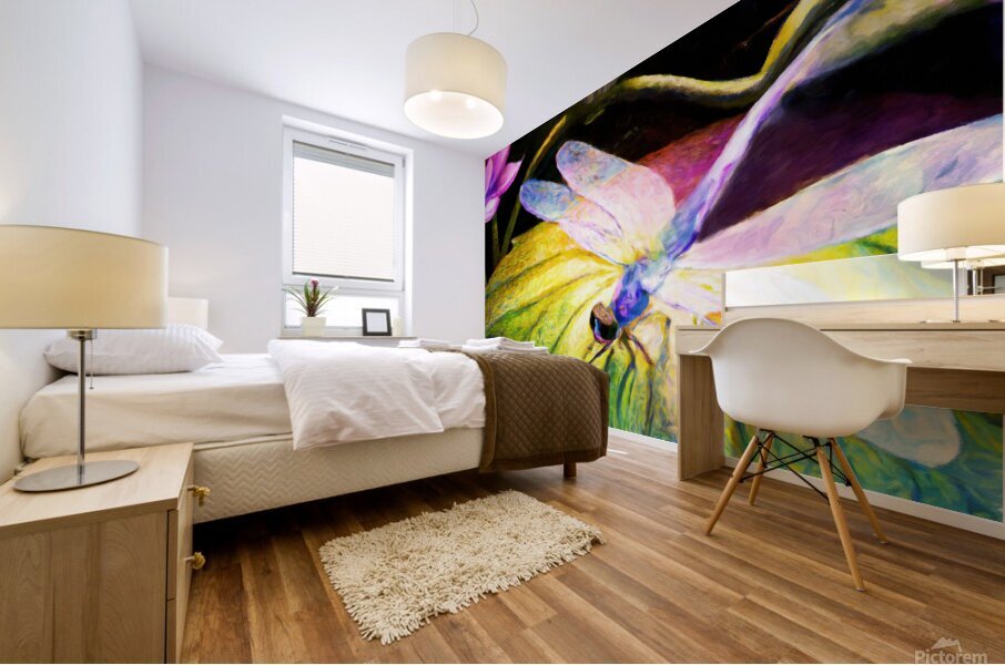 Dragonfly  on a waterlily pad  wall art by Nazan Saatci art Mural print