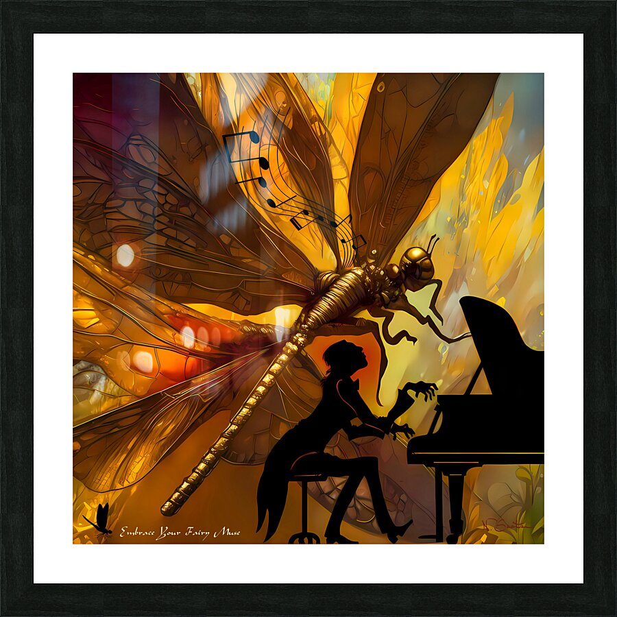 Embrace Your Fairy Muse quote  Piano Music Dragonfly Wall Art by Nazan Saatci Art Picture Frame print