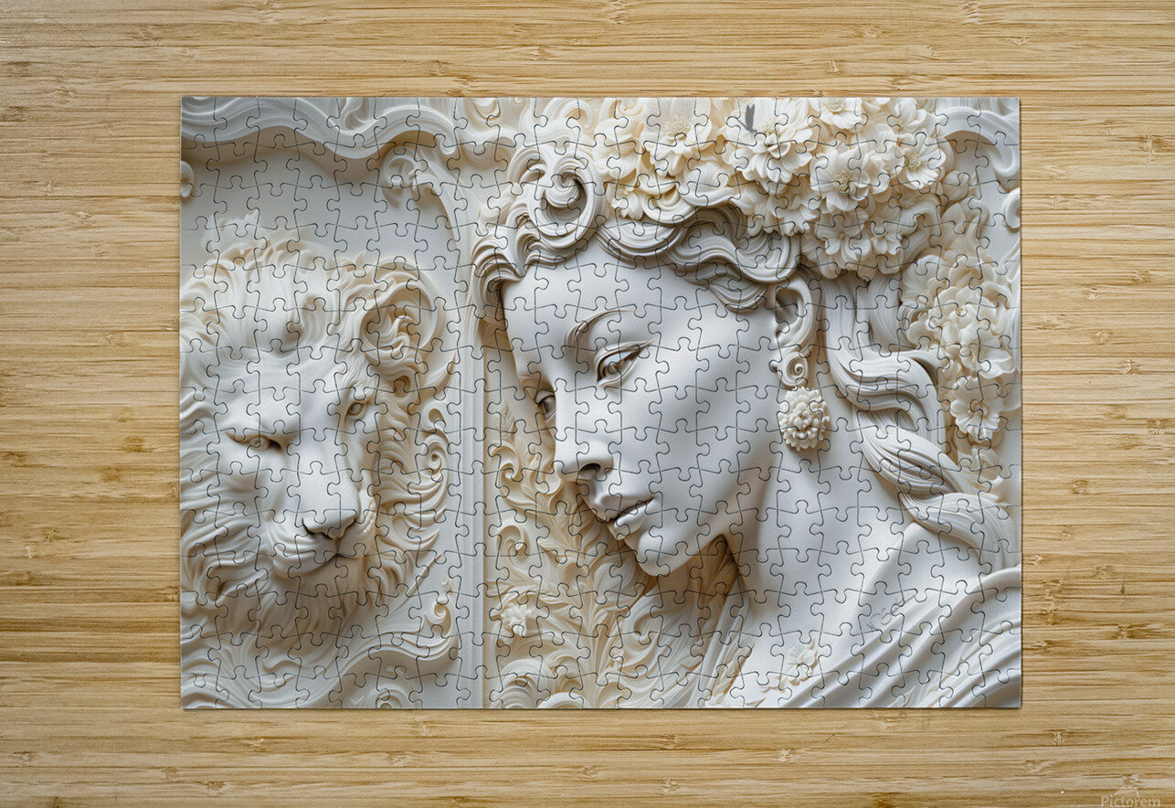 Woman with Lion decorative 3d relief sculpture  wall art print by Nazan Saatci Art Nazan Saatci Puzzle printing
