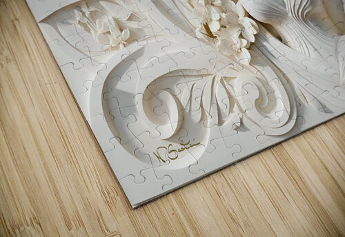 Woman with Butterfly decorative 3d relief sculpture  floral abstract wall art print by Nazan Saatci Art Nazan Saatci puzzle