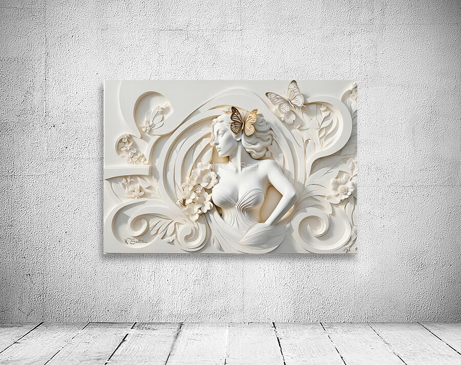 Woman with Butterfly decorative 3d relief sculpture  floral abstract wall art print by Nazan Saatci Art Wall Preview