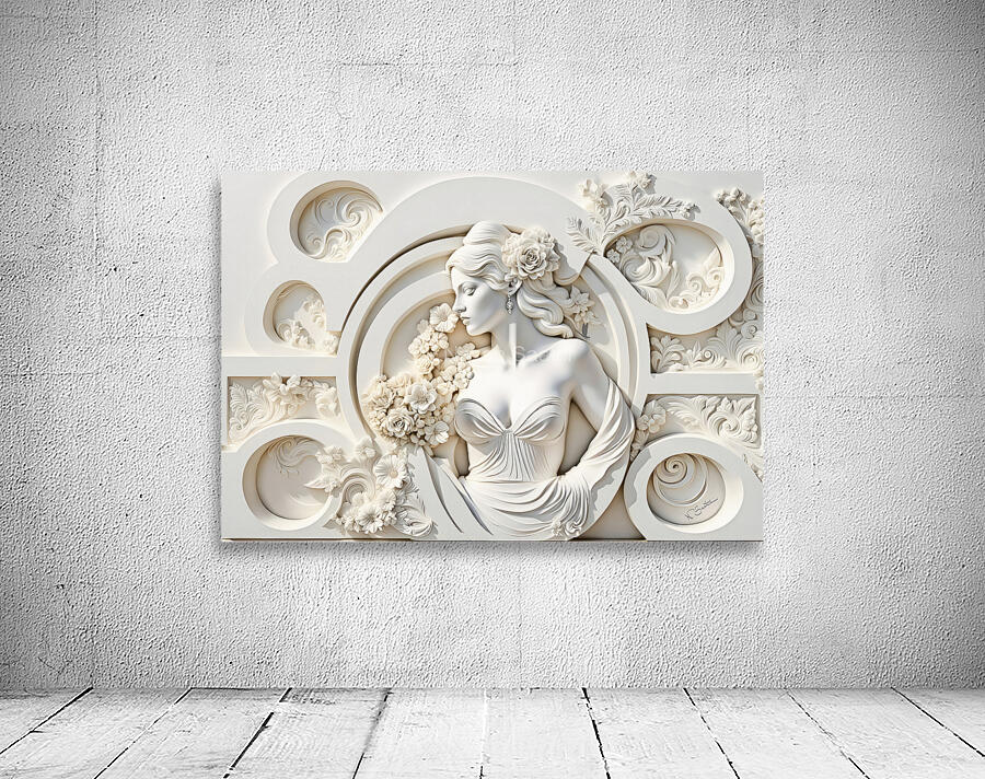 Woman with flowers decorative 3d relief sculpture floral abstract wall art print by Nazan Saatci Art Wall Preview