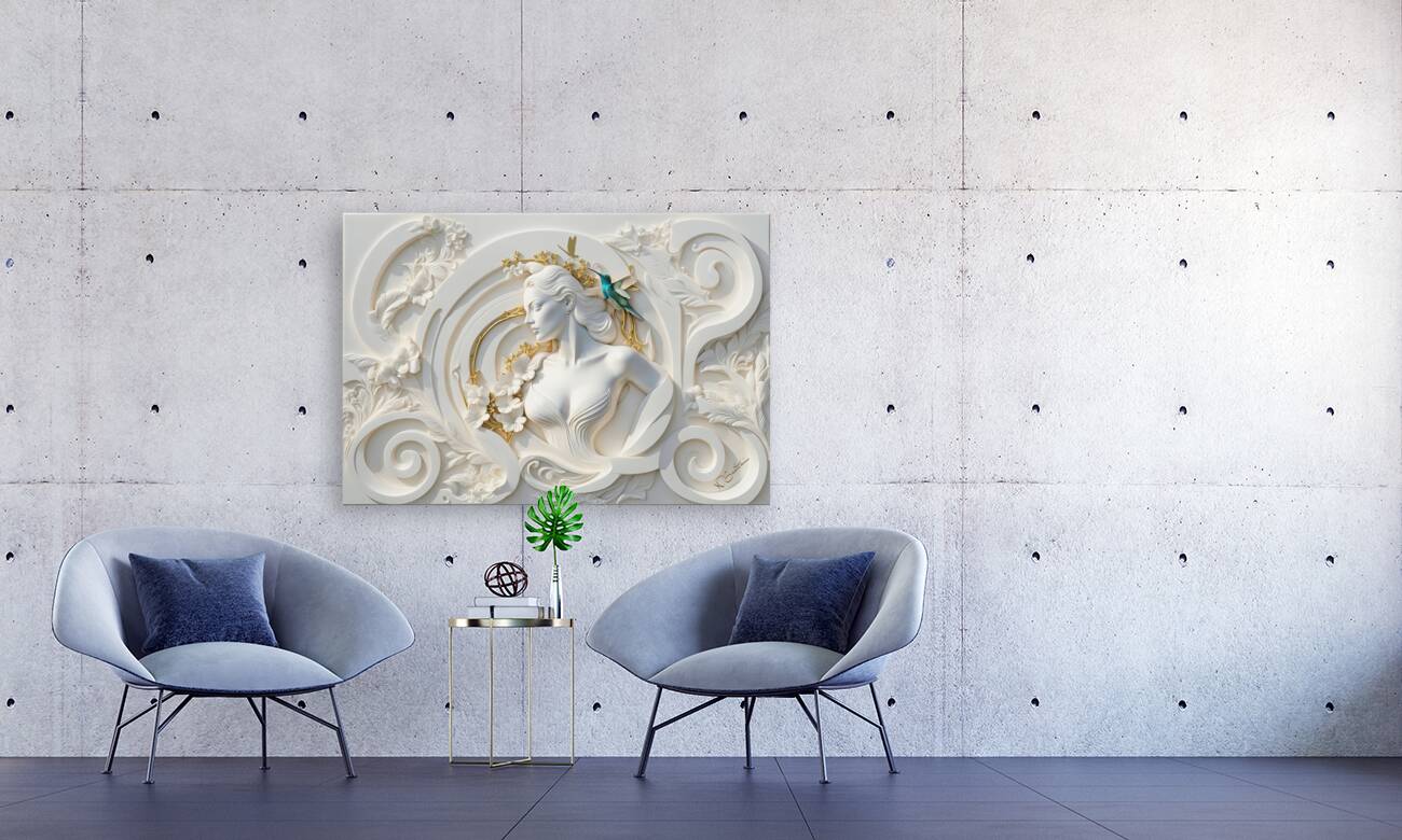 Woman Hummingbird decorative 3d relief sculpture  floral abstract wall art print by Nazan Saatci Art Reproduction