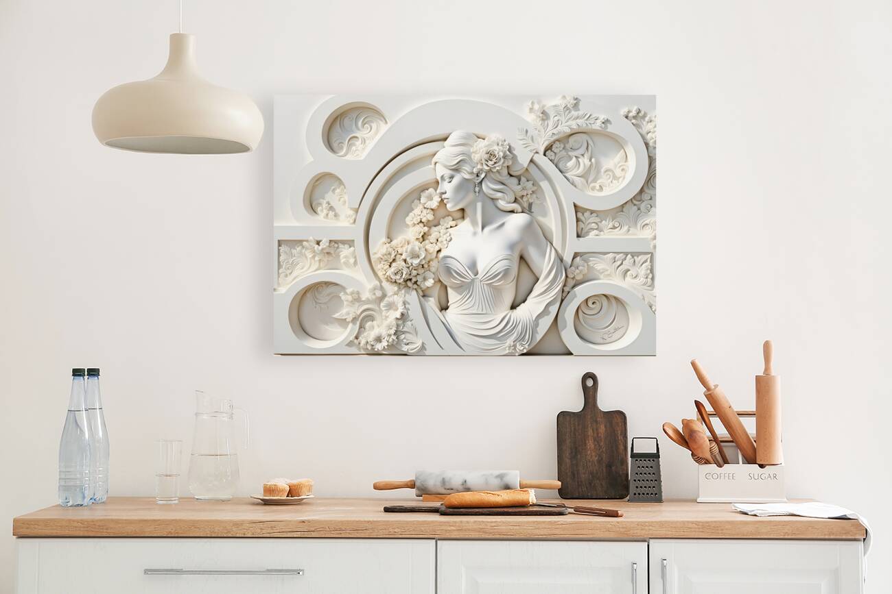 Woman with flowers decorative 3d relief sculpture floral abstract wall art print by Nazan Saatci Art Reproduction