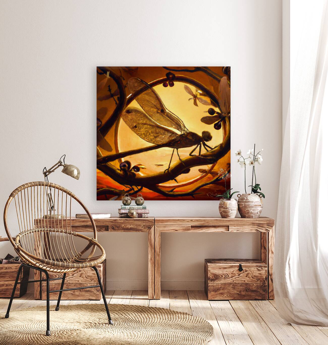 Dragonfly at Sunset Wall art by Nazan Saatci art Reproduction