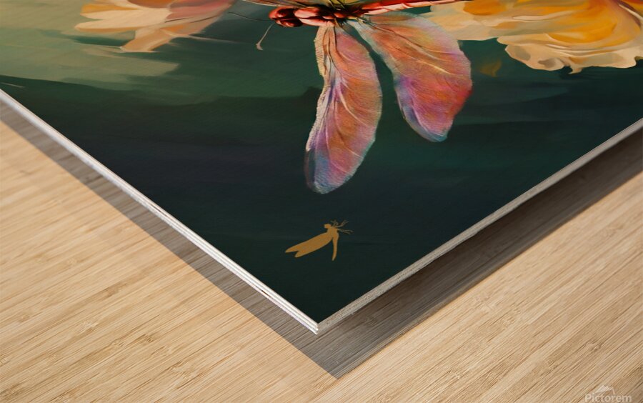 Dragonfly and Roses  wall art by Nazan Saatci Art Wood print