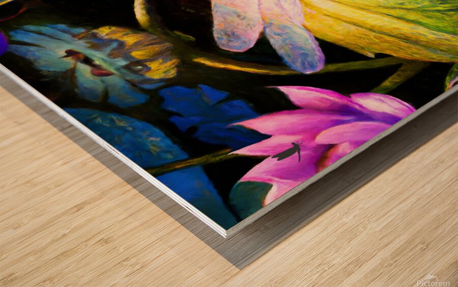 Dragonfly  on a waterlily pad  wall art by Nazan Saatci art Wood print